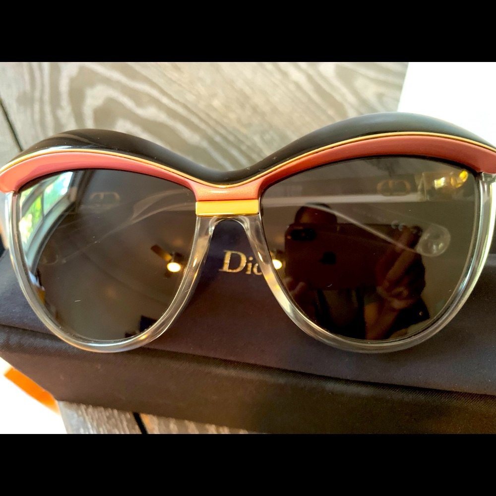 Christian Dior Demoiselle Sunglasses RARE. Pink, Black and Clear & Gold Accent